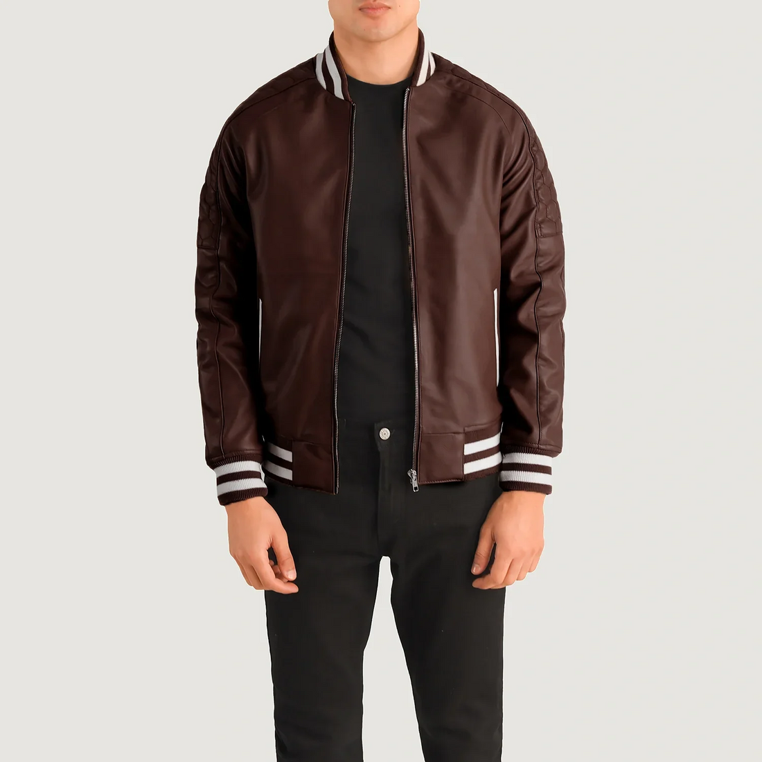 Men’s Pascal Maroon Leather Varsity Jacket