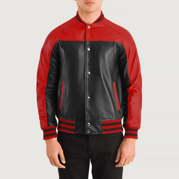 Men’s Terrance Black &amp; Red Leather Varsity Jacket