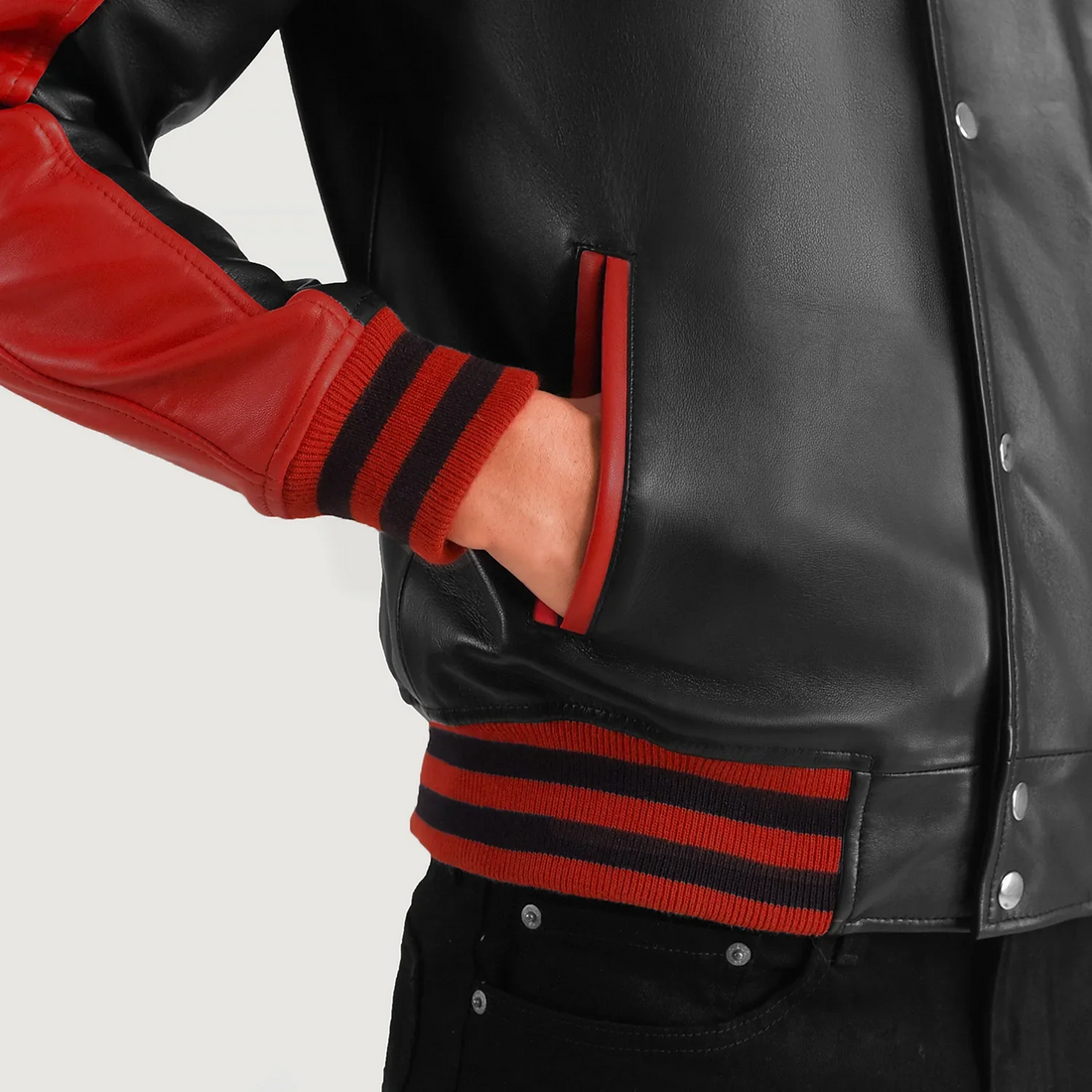 Men’s Terrance Black &amp; Red Leather Varsity Jacket