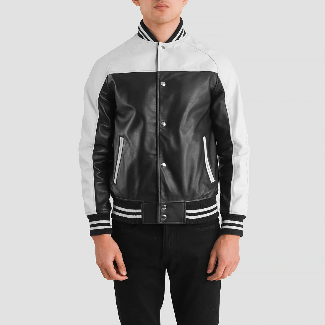 Men’s Terrance Black &amp; White Leather Varsity Jacket