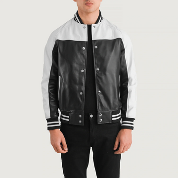 Men’s Terrance Black &amp; White Leather Varsity Jacket