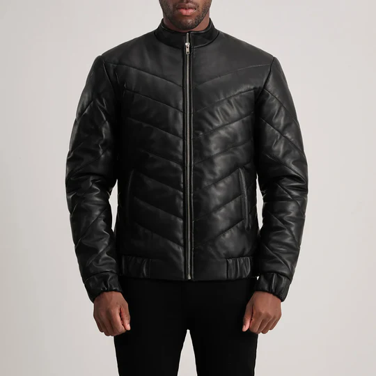 Men’s Travis Black Leather Puffer Jacket