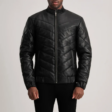Men’s Travis Black Leather Puffer Jacket