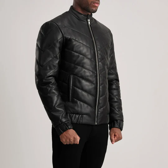 Men’s Travis Black Leather Puffer Jacket