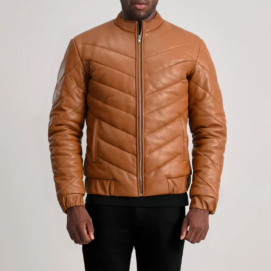Men’s Travis Tan Leather Puffer Jacket