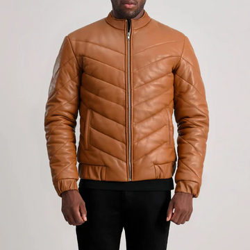 Men’s Travis Tan Leather Puffer Jacket