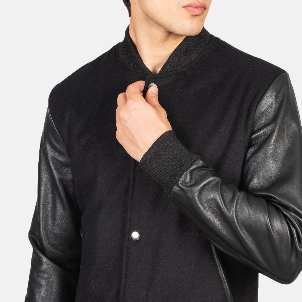 Men’s Vaxton All-Black Hybrid Varsity Jacket