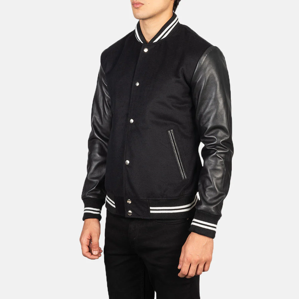 Men’s Vaxton Black Striped Hybrid Varsity Jacket
