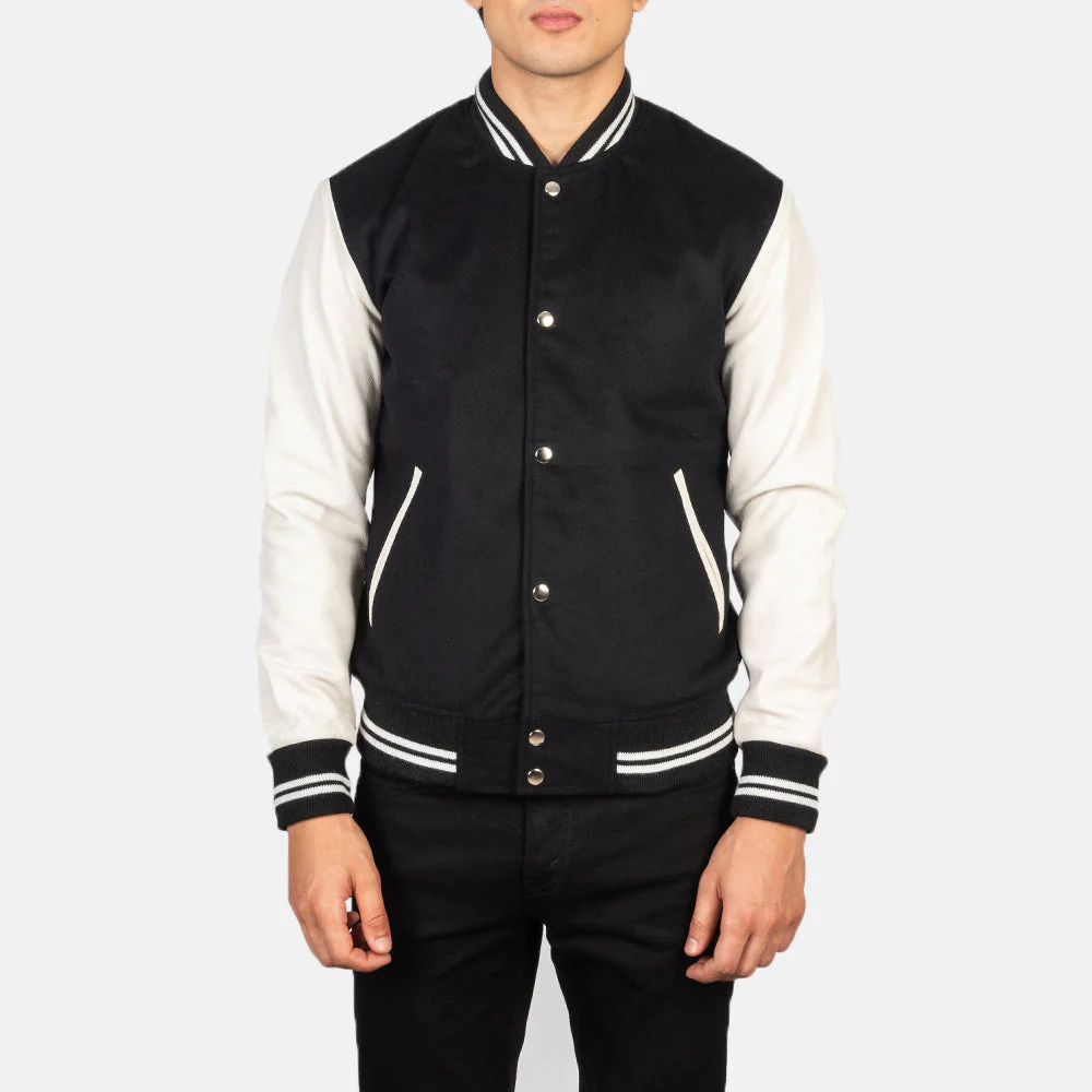 Men’s Black &amp; White Classic Varsity Jacket
