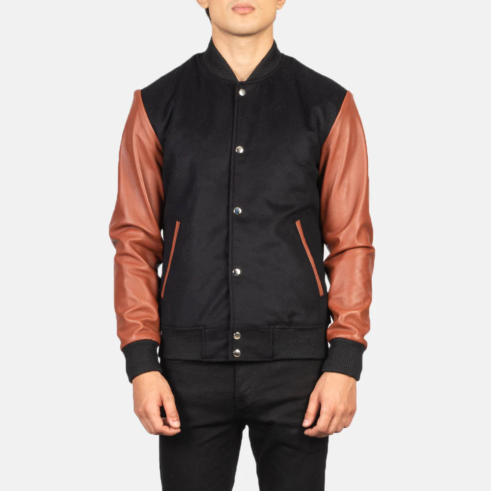 Vaxton Black &amp; Brown Hybrid Varsity Jacket for Men