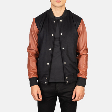 Vaxton Black &amp; Brown Hybrid Varsity Jacket for Men