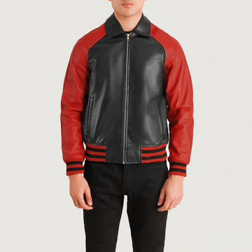 Men’s Walton Black &amp; Red Leather Varsity Jacket