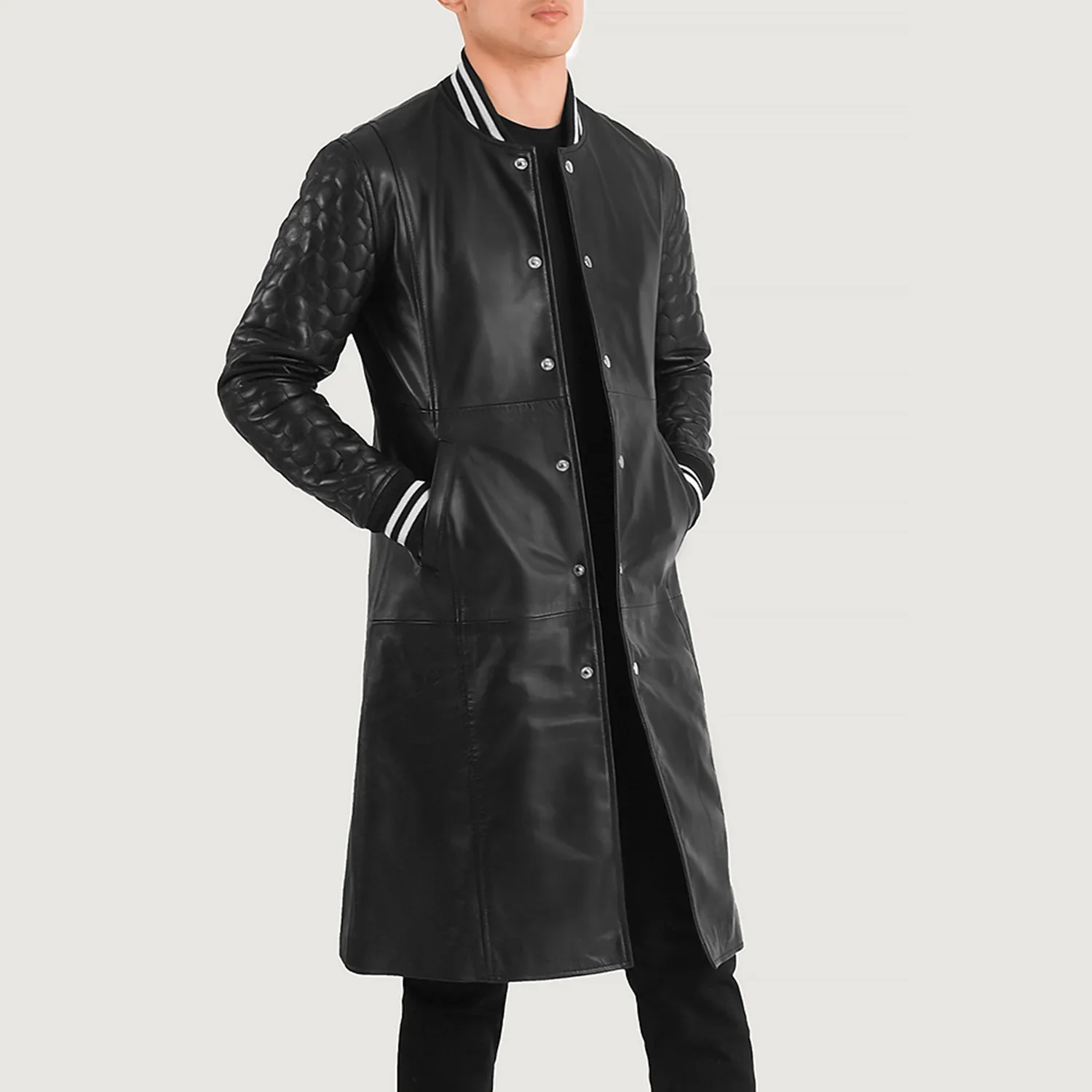 Men’s Wilde Black Leather Longline Varsity Coat