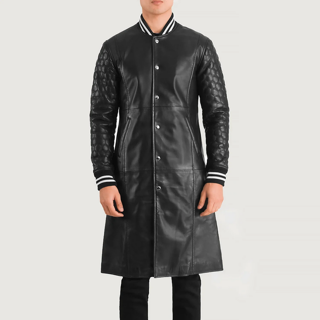 Men’s Wilde Black Leather Longline Varsity Coat