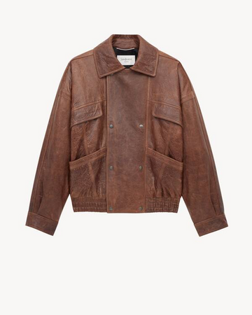 Men’s Aged Lambskin Bomber Jacket – Double-Breasted Elegance | Gold Choice Official